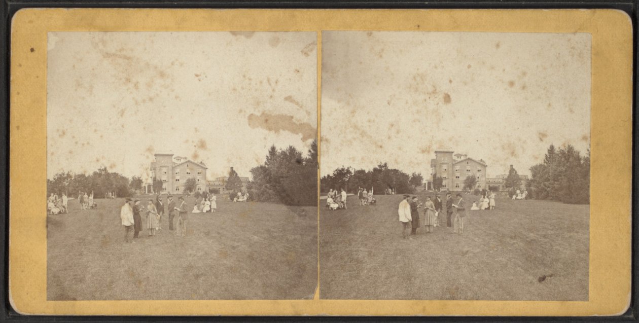 Noordelijke voorzijde en gazon, Oneida Community, New York State, ca. 1870 door American Photographer