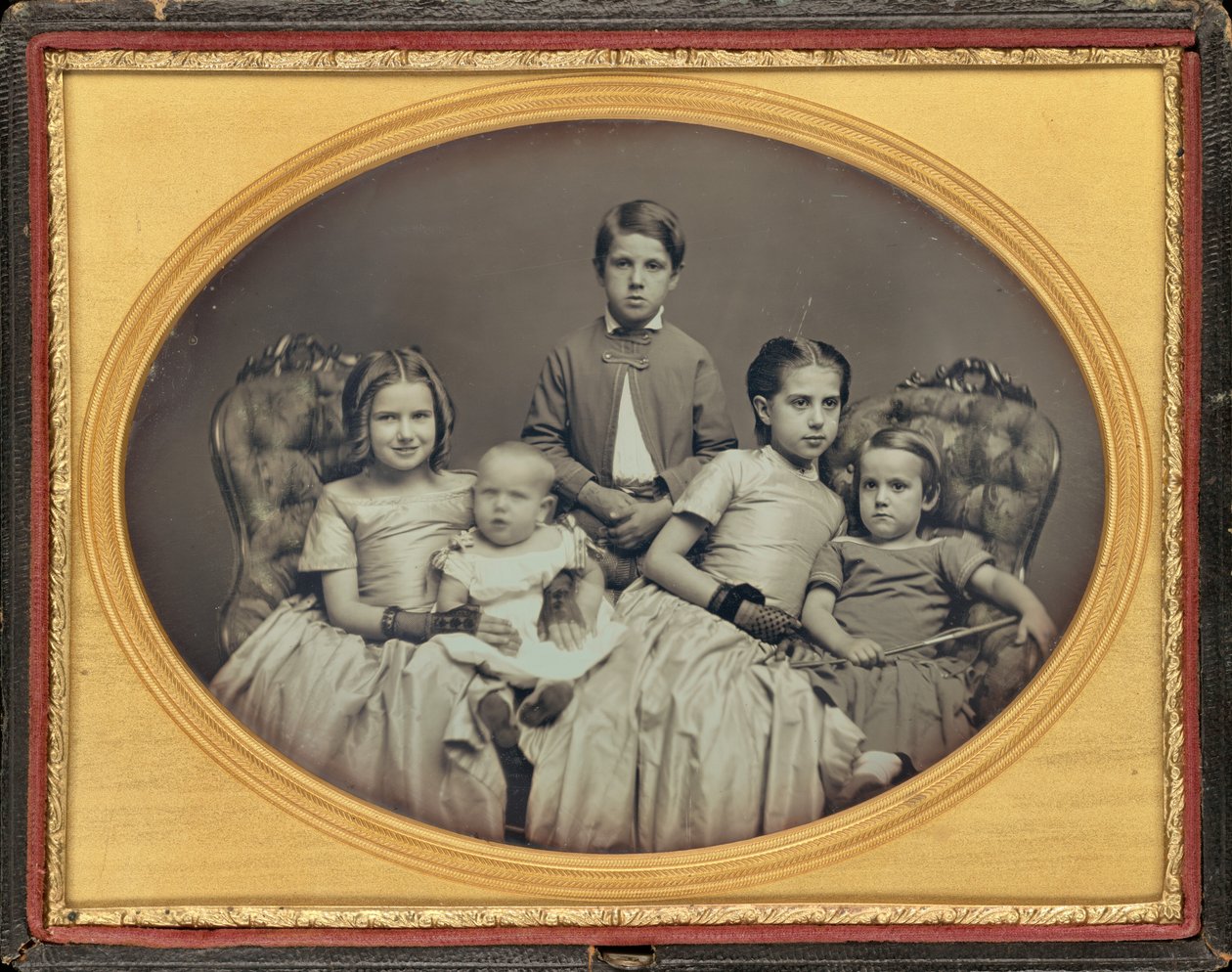Portret van vijf kinderen,c. 1850 (foto) door American Photographer