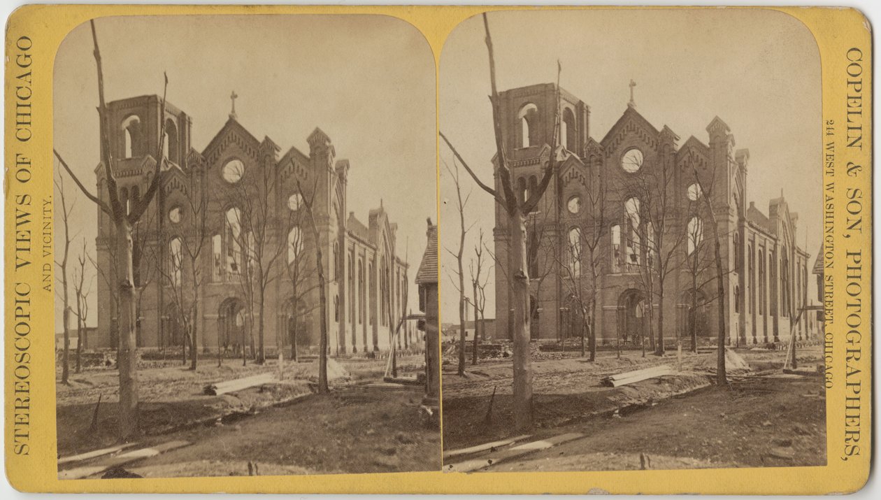 St. Michaels Church na de brand van Chicago in 1871 door American Photographer