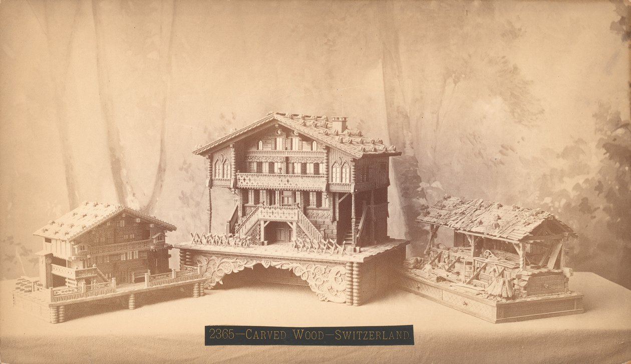 Zwitserse huisjes, gesneden modellen, Philadelphia Centennial International Exhibition, 1876 door American Photographer