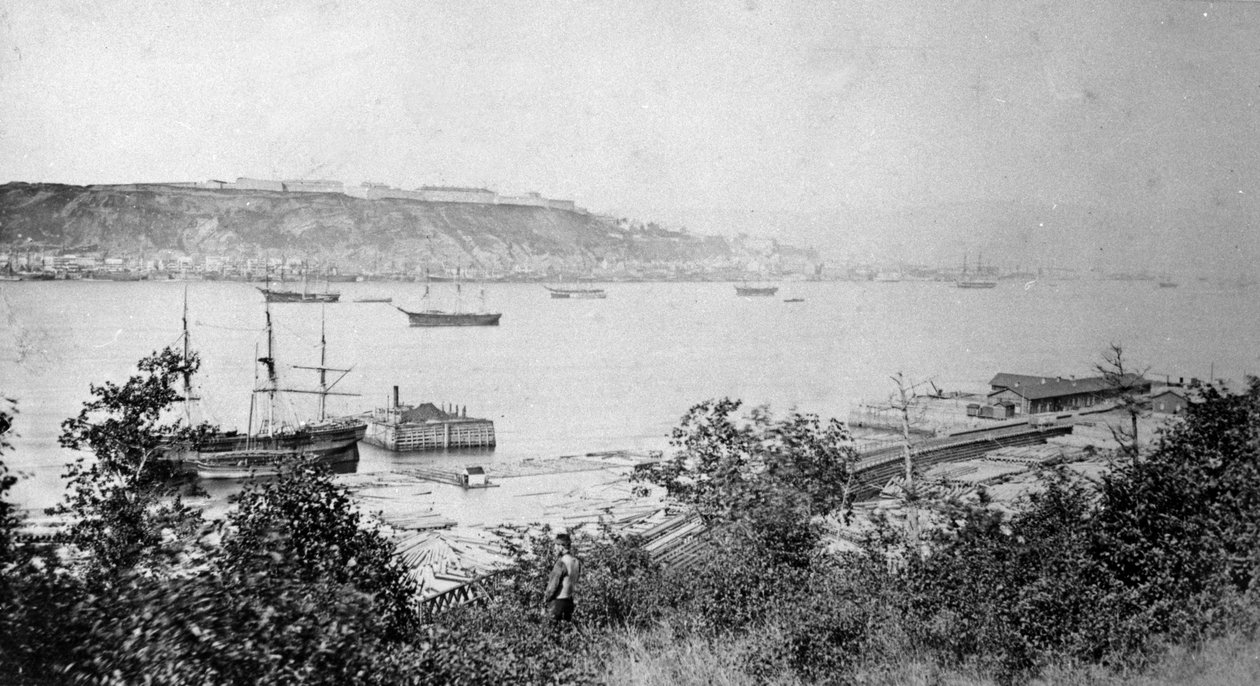 Uitzicht op Quebec City over de haven, ca. 1880-95 door American Photographer