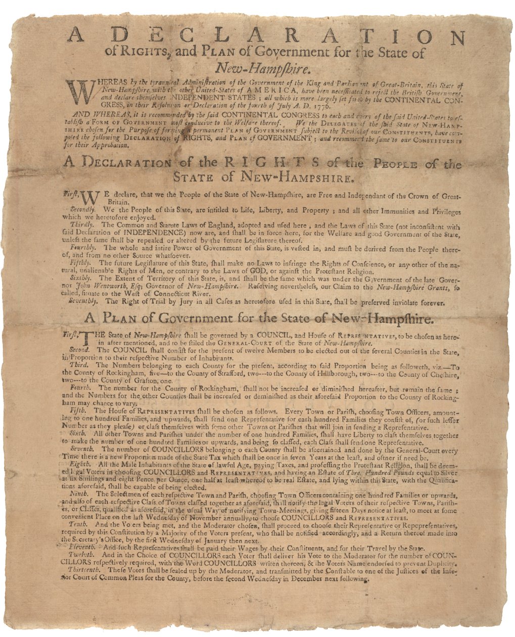 Een verklaring van rechten en een pleidooi voor de regering van de staat New Hampshire, 1779 door American School