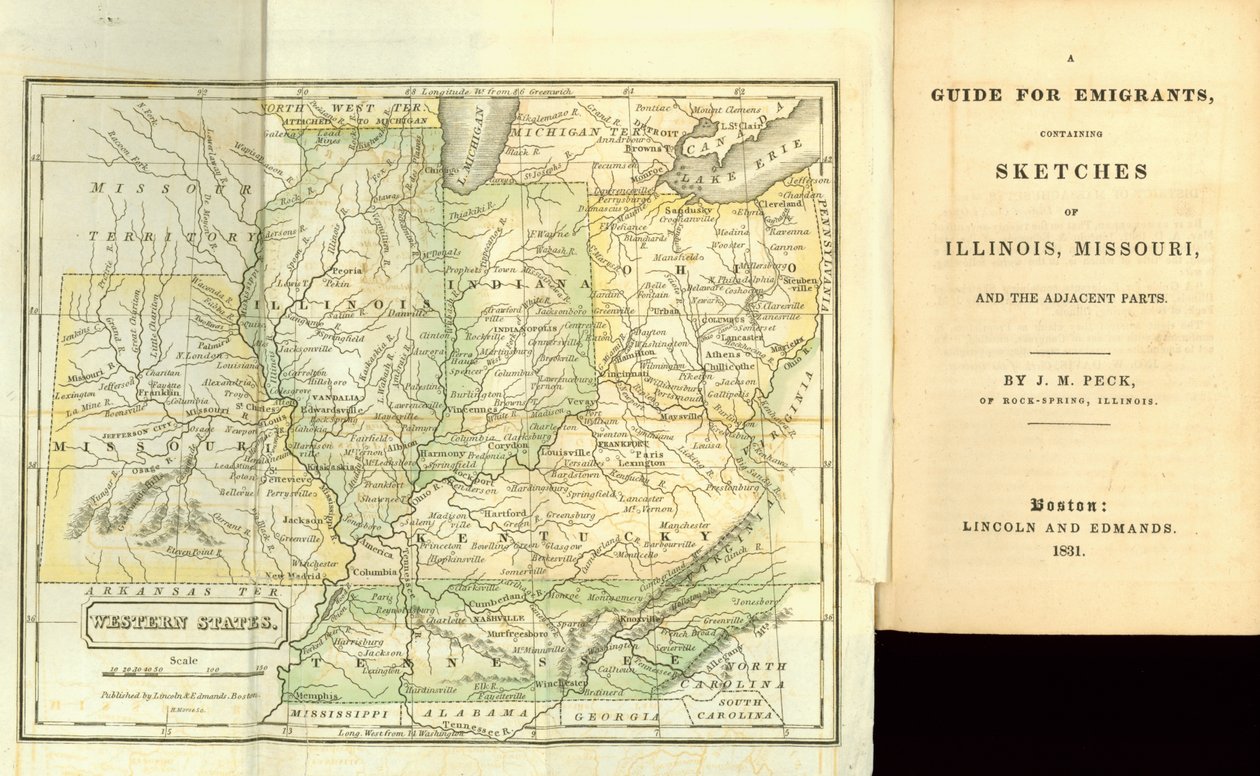 Een gids voor emigranten, met schetsen van Illinois, Missouri en de aangrenzende delen, door J.M. Peck, uitgegeven door Lincoln en Edmands, Boston, 1831 door American School