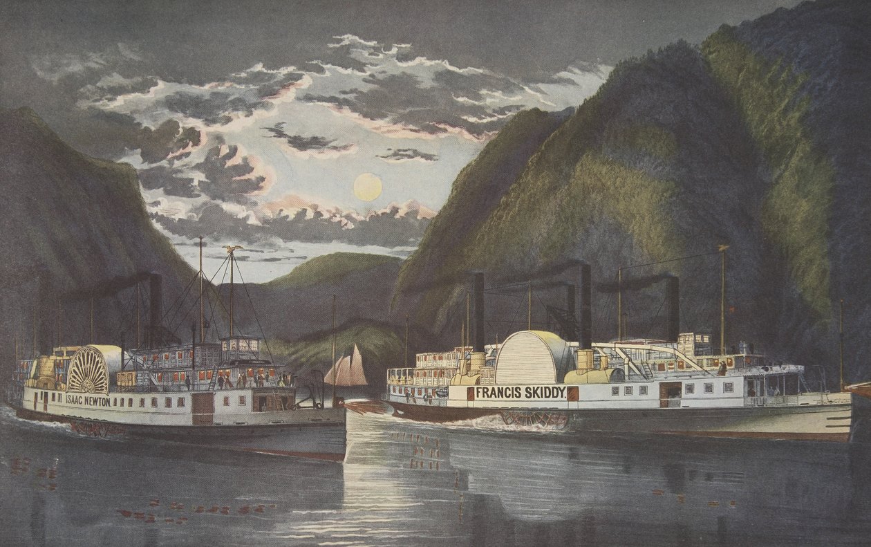 Een nacht op de Hudson - Door bij daglicht, uitgegeven 1864, Currier & Ives door American School