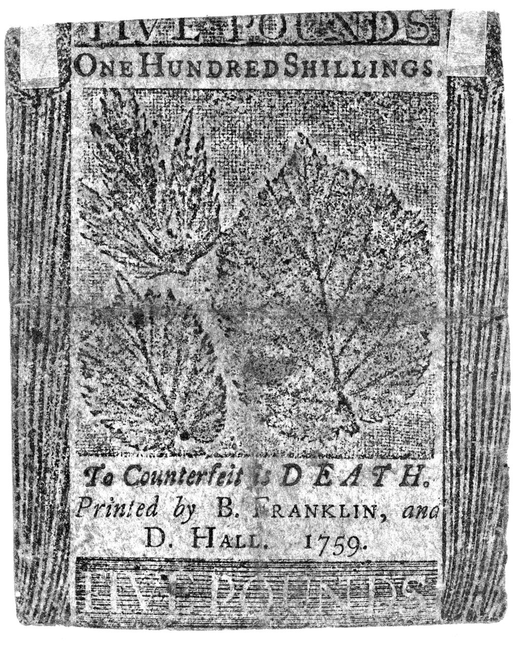 Een honderd shilling biljet gedrukt door B. Franklin en D. Hall, 1759 door American School