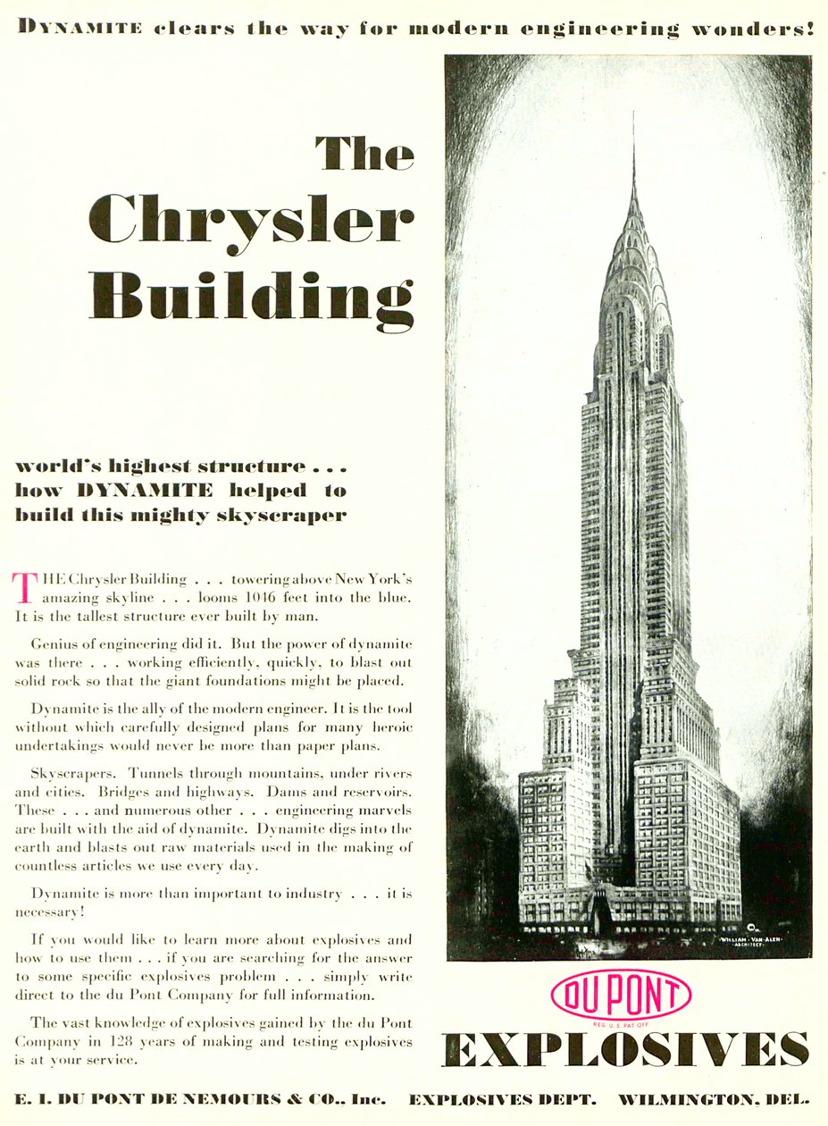 Advertentie met het Chrysler Building, uit het DuPont Magazine, mei 1930 door American School