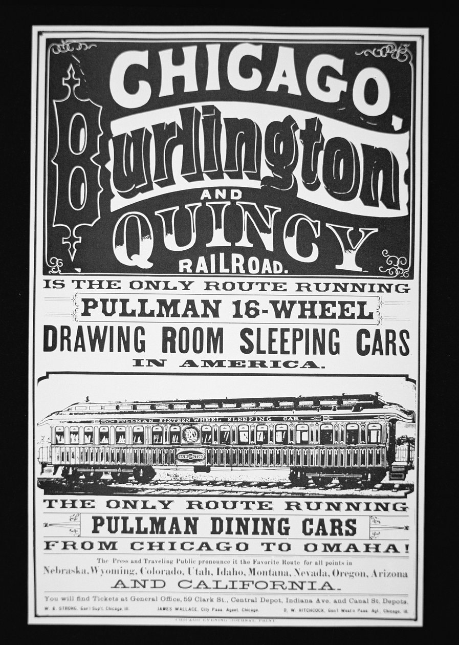 Advertentie voor Pullman Cars van Chicago, ca. 1875 door American School