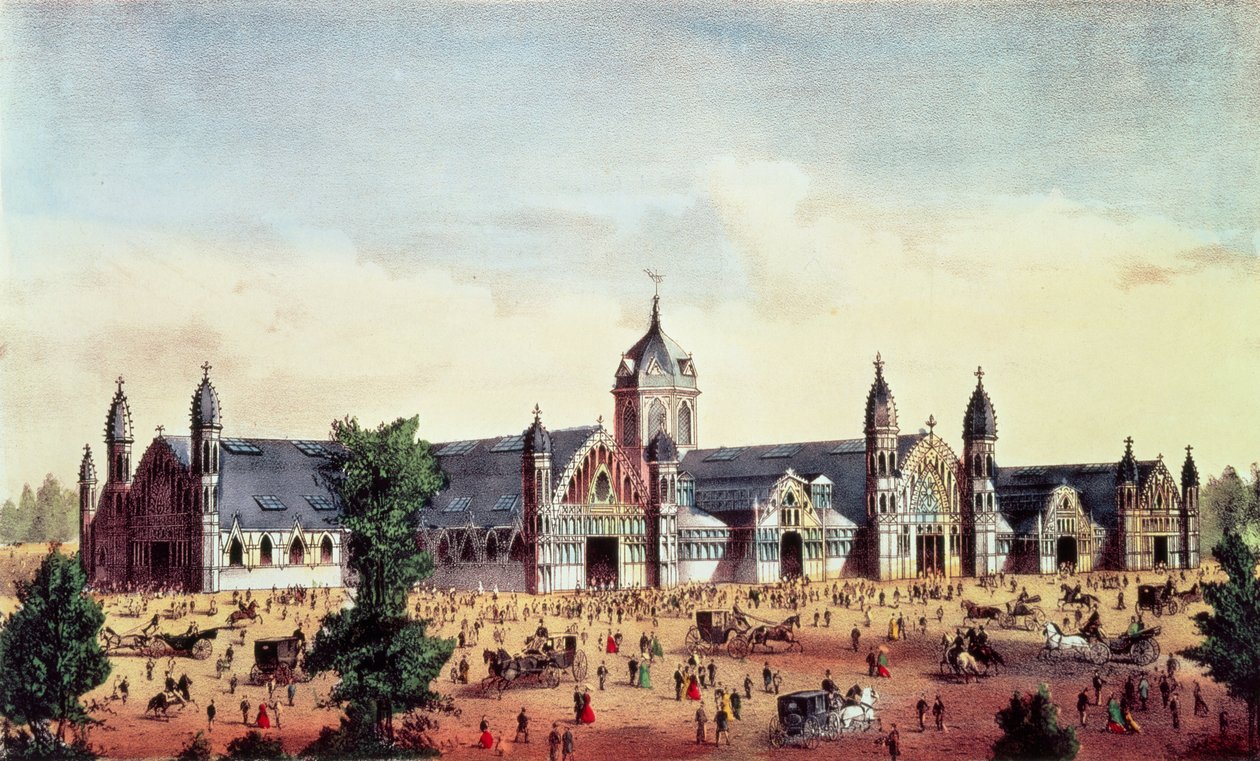Agricultural Hall, Grand United States Centennial Exhibition, Fairmount Park, Philadelphia, uitgegeven door Currier en Ives, 1876 door American School