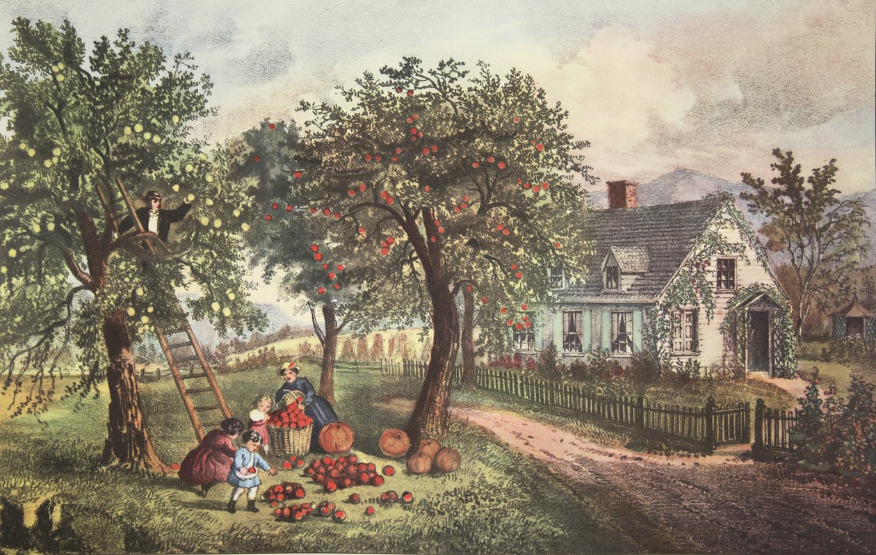Amerikaans landhuis - Herfst, uitgegeven 1869, Currier & Ives door American School