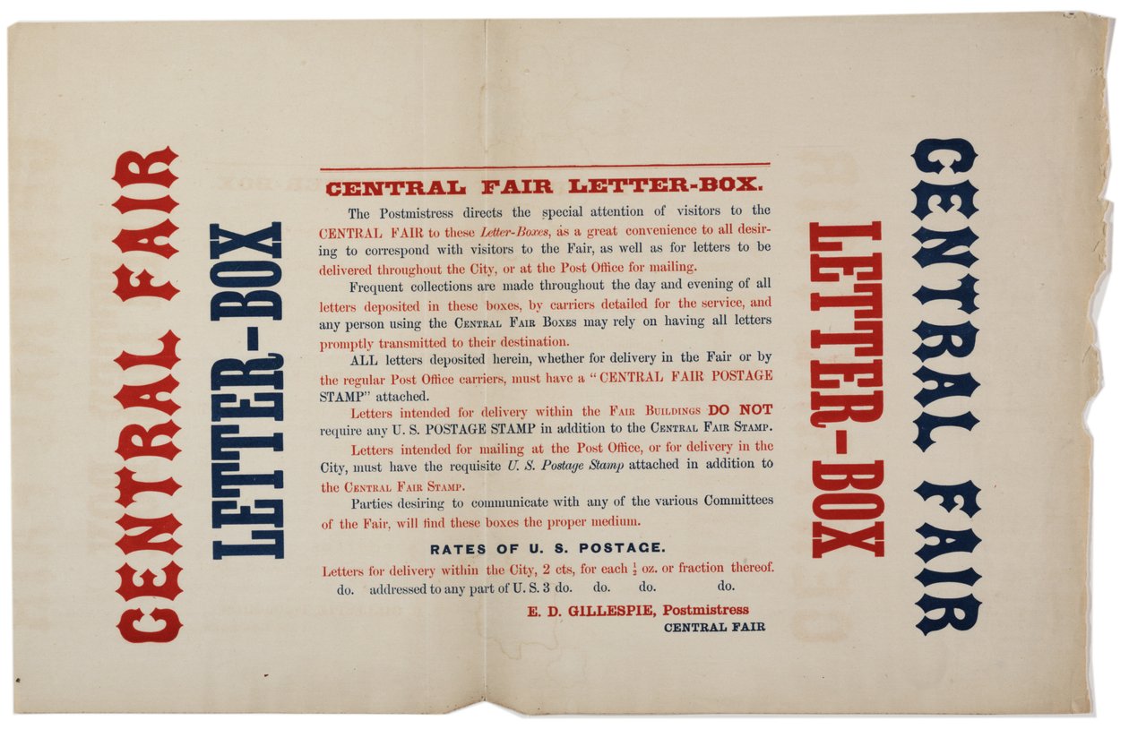 Aankondiging voor de Central Fair Letter Boxes, ca. 1864 door American School