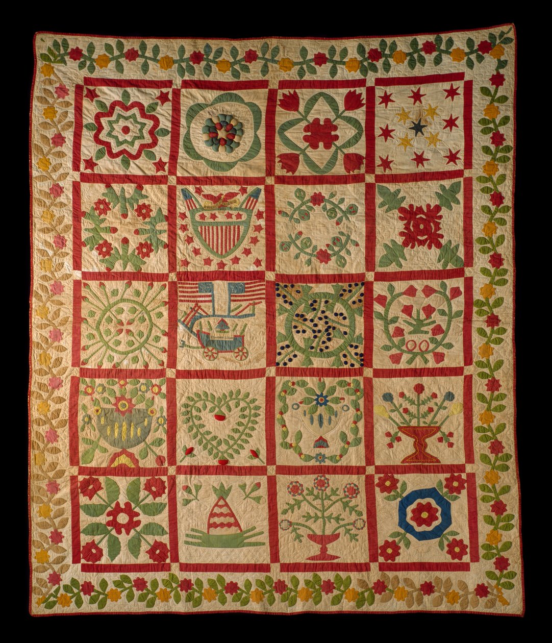 Applique Album Quilt, L & M, 1860 door American School