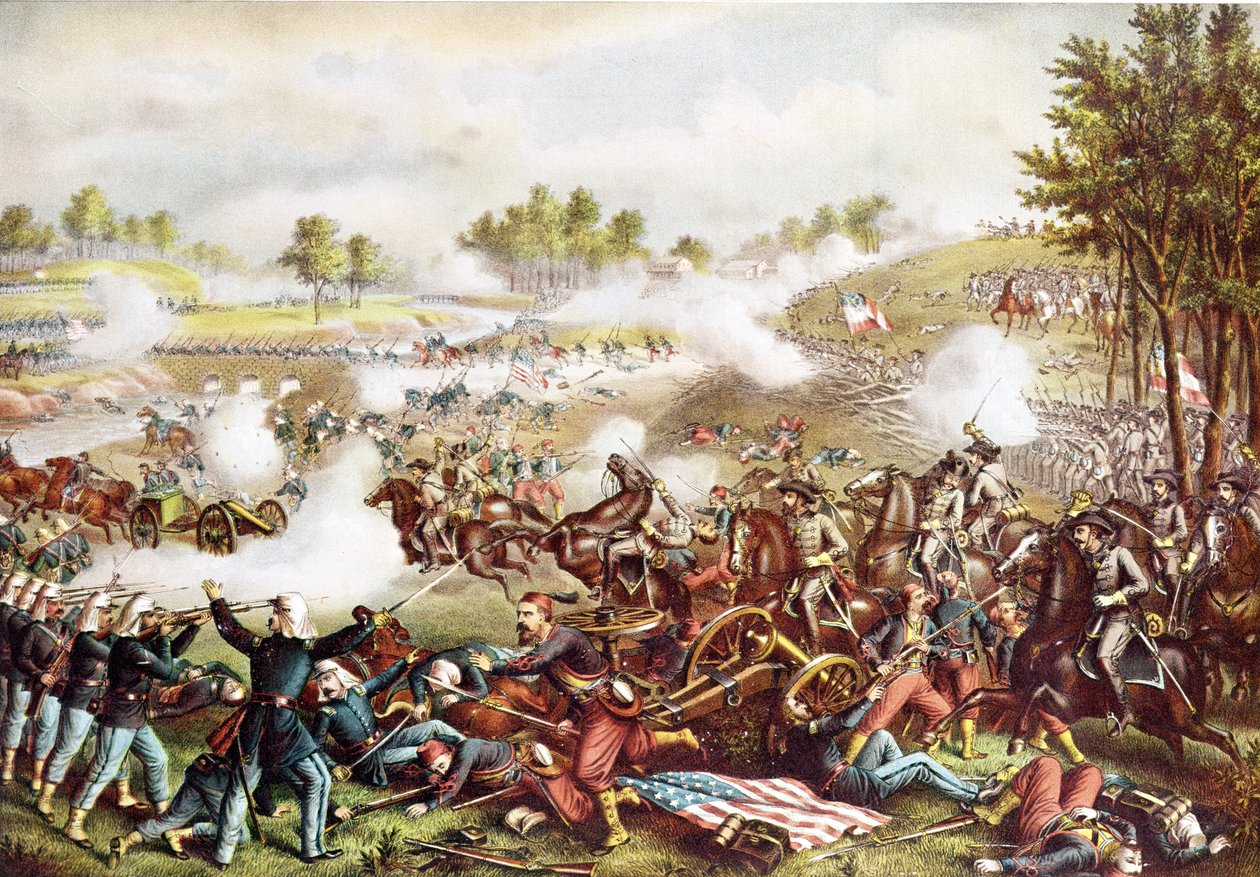 Slag bij Bull Run, 21 juli 1861, uitgegeven 1889 door American School