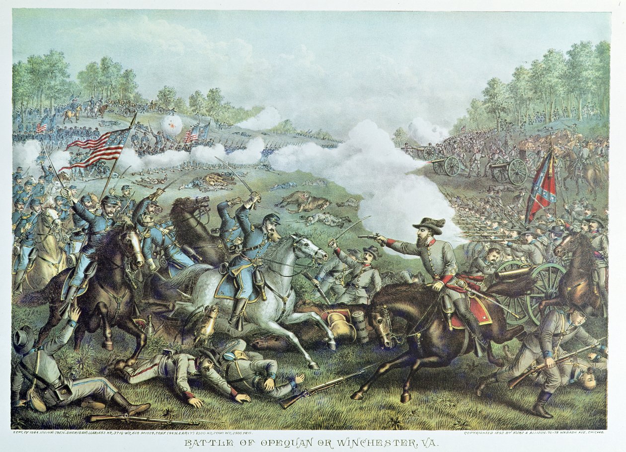 Slag bij Opequan of Winchester, Virginia, gegraveerd door Kurz & Allison door American School