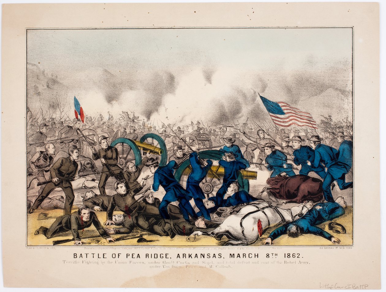 Slag bij Pea Ridge, Arkansas, 8 maart 1862, uitgegeven door Currier & Ives, 1862 door American School