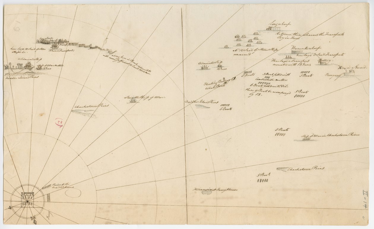 Slagplan voor de belegering van de haven van Boston, ca. 1775-1776 door American School