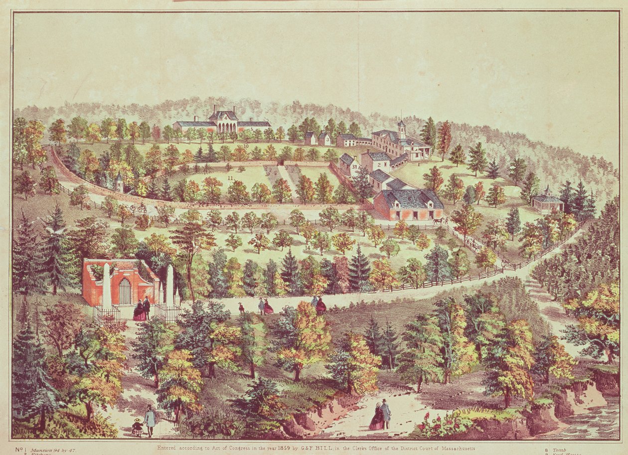 Vogelvlucht van Mount Vernon, 1859 door American School