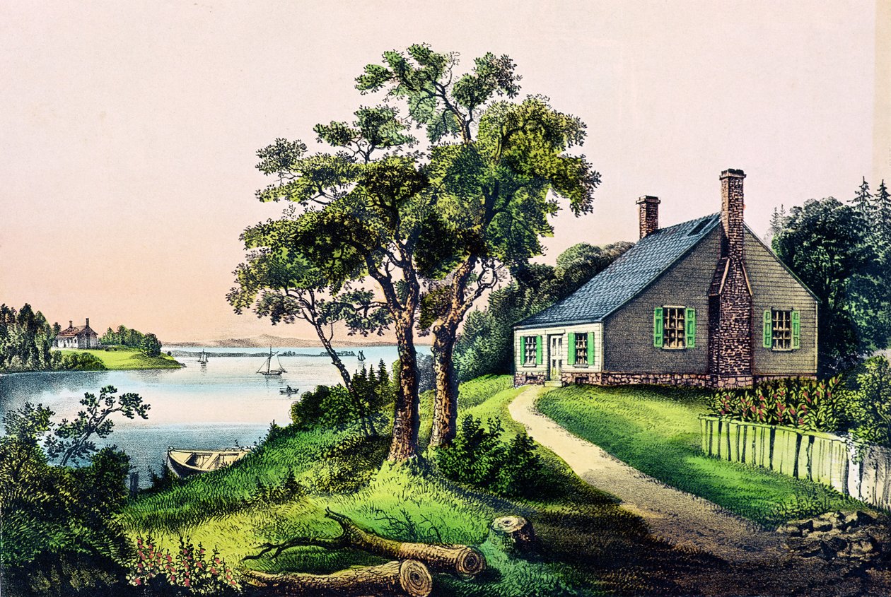 Geboorteplaats van George Washington in Bridges Creek, Westmoreland County, Virginia, 22 februari 1732, uitgegeven door Currier en Ives door American School