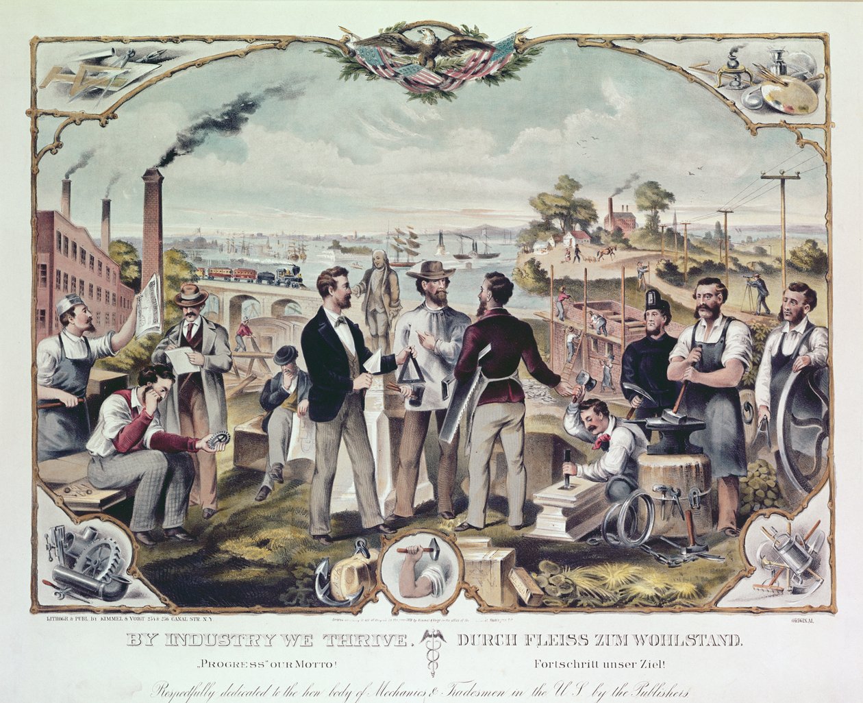 Door industrie gedijen wij, uitgegeven door Kimmel en Voigt, 1873 door American School