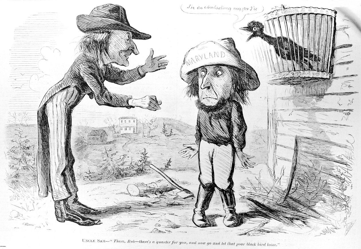 Spotprent over de afschaffing van de slavernij in Maryland, uit "Frank Leslie