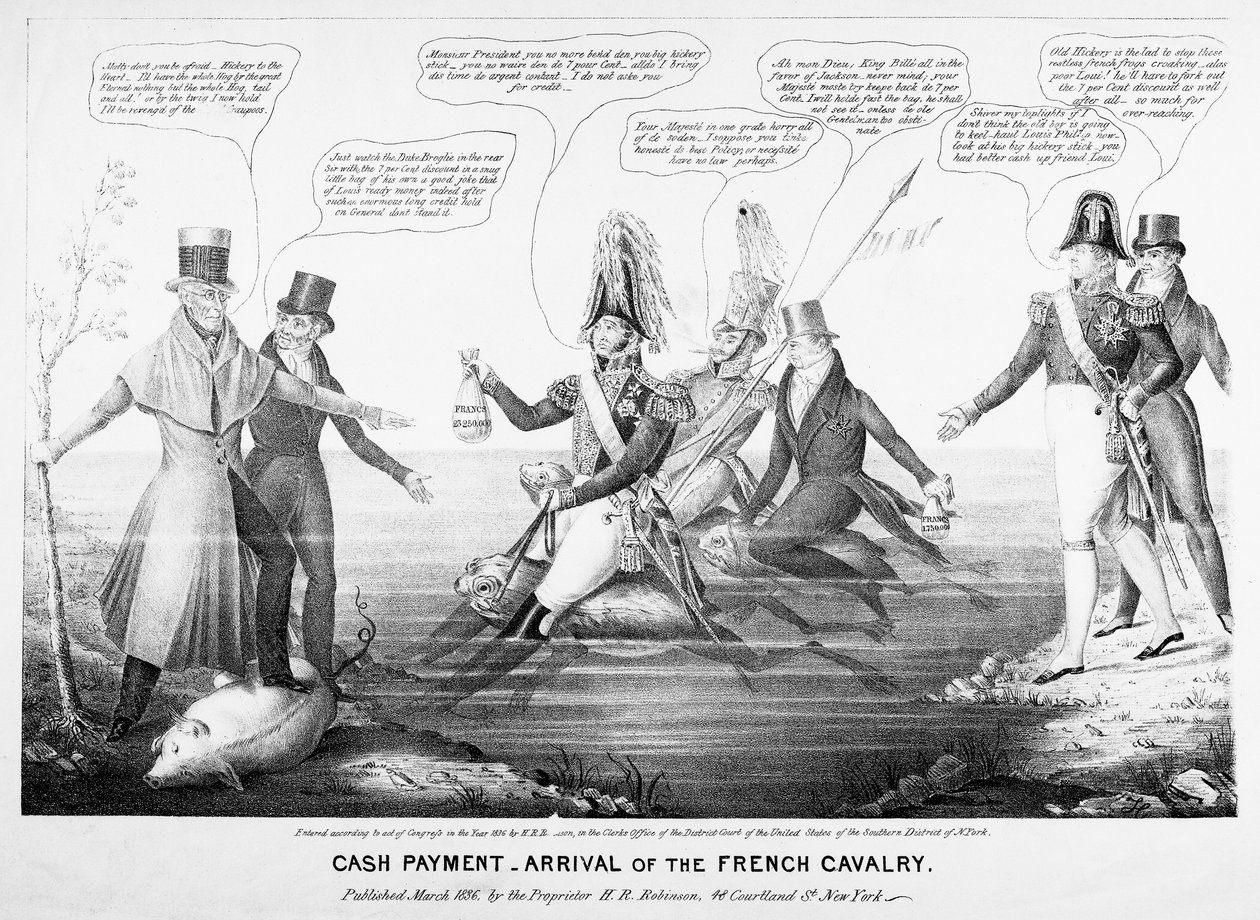 Contante betaling - Aankomst van de Franse cavalerie, gepubliceerd door H.R. Robinson, New York, 1836 door American School