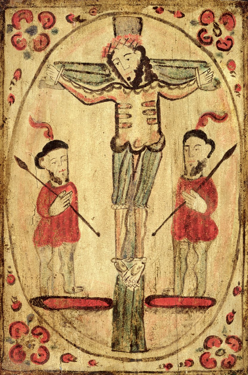 Christus aan het kruis en twee figuren door American School