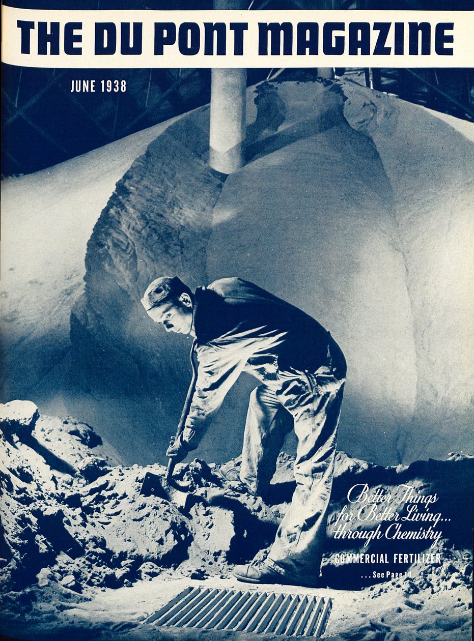 Commerciële meststof, voorpagina van het DuPont Magazine, juni 1938 door American School