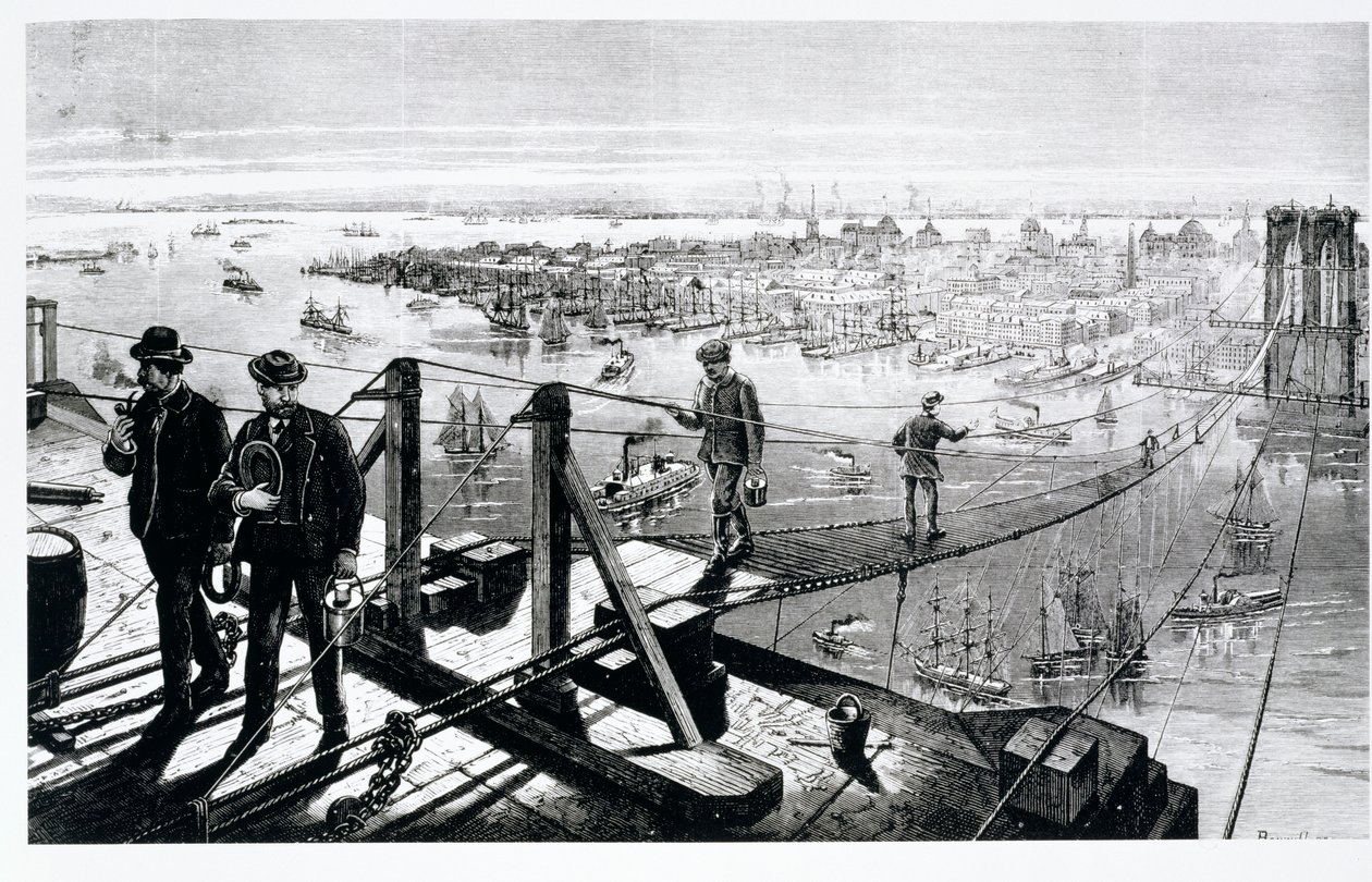 Bouw van de Brooklyn Bridge, New York door American School