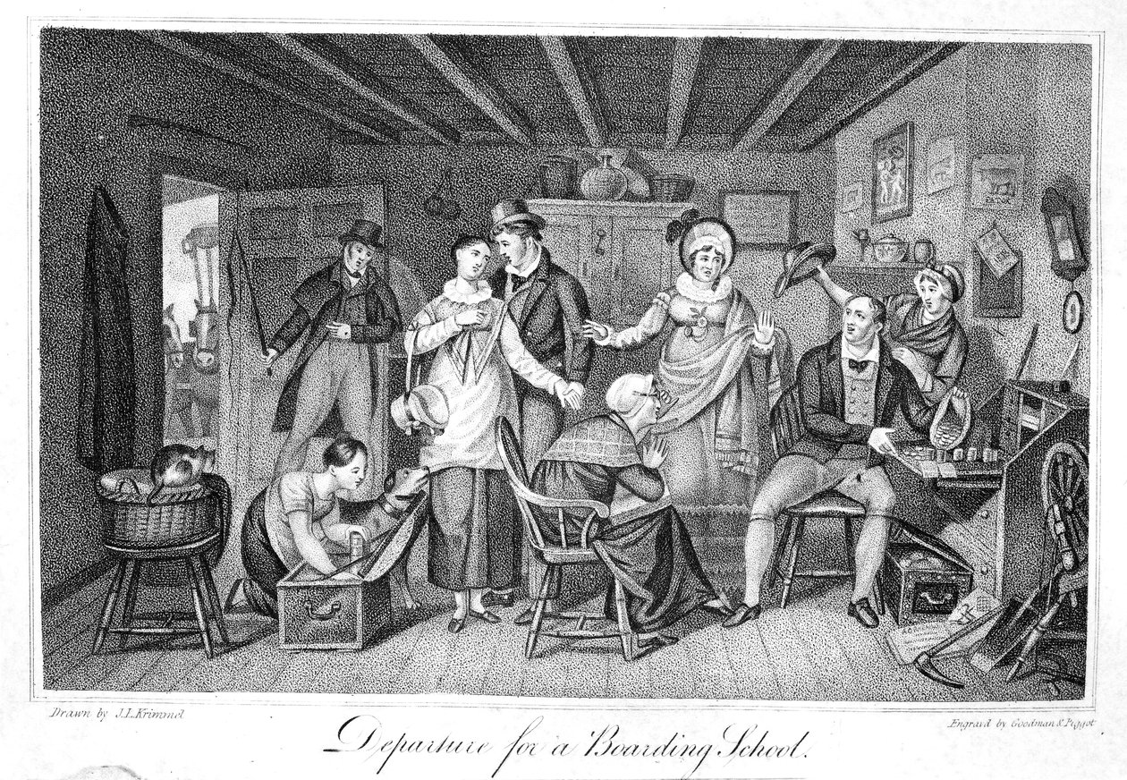 Vertrek naar een kostschool, uit het Analectic Magazine, v.2., 1820 door American School