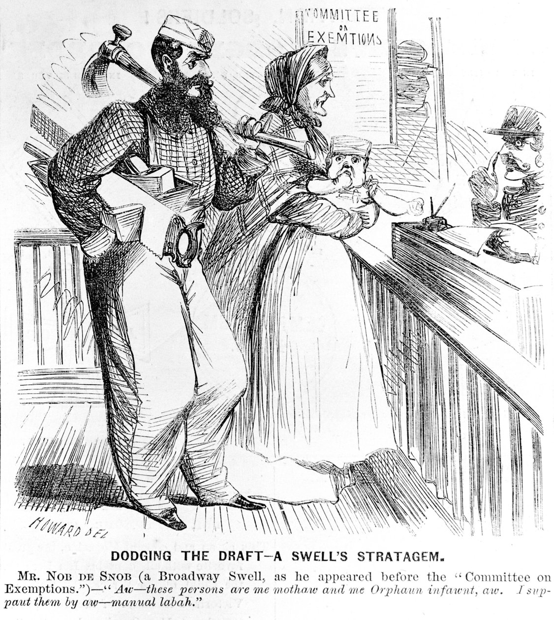 Ontwijken van een dienstplicht - Een strategie van een dandy, uit Frank Leslies Illustrated Newspaper, 19 september 1863 door American School