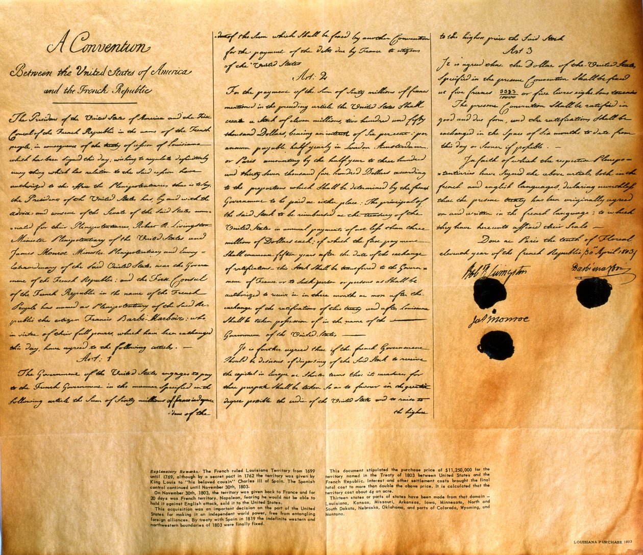 Facsimile van de Conventie voor de aankoop van Louisiana door de Verenigde Staten, 30 april 1803 door American School