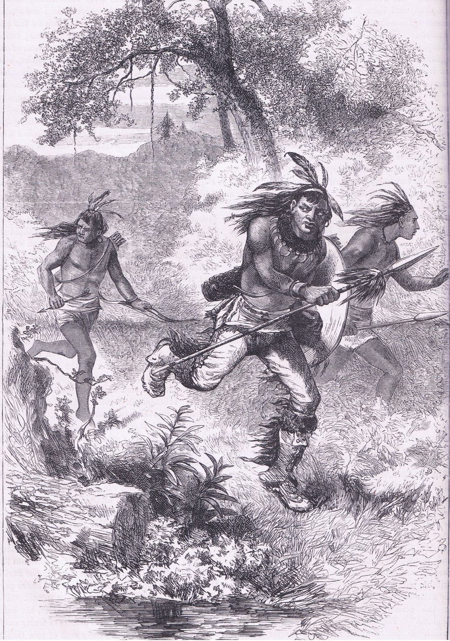 Vlucht van de Indianen na het bloedbad, illustratie uit Cassell