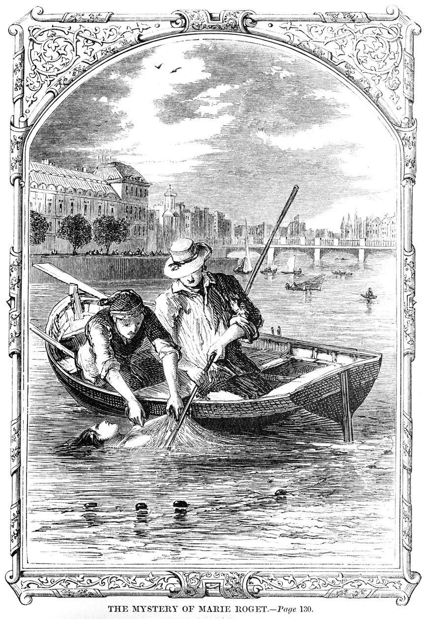 Frontispice voor The Mystery of Marie Roget door Edgar Allen Poe (1809-49) 1852 door American School