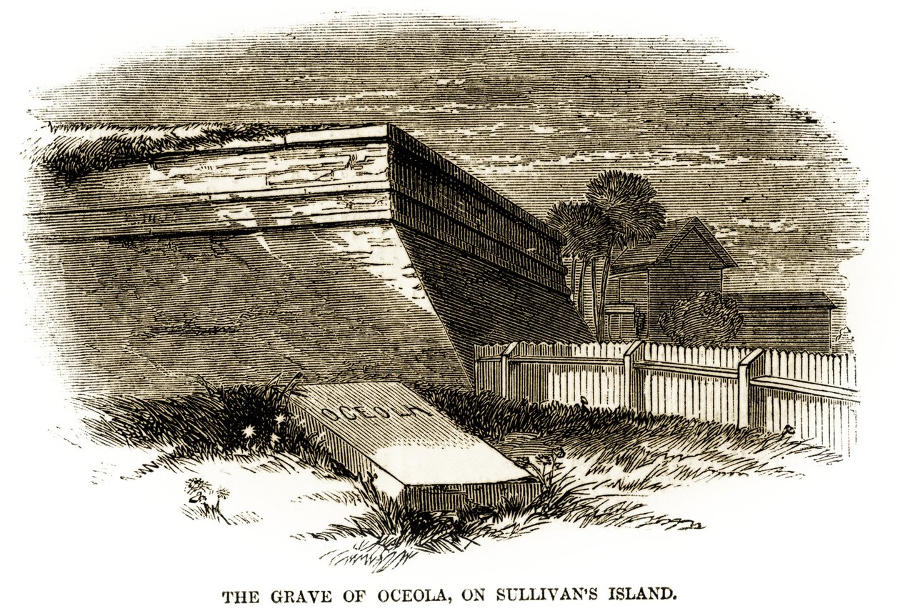 Graf van de Seminole opperhoofd Osceola, zoals het verscheen naast de Noordwestelijke Bastion van Fort Moultrie in 1860, net voor de Amerikaanse Burgeroorlog door American School