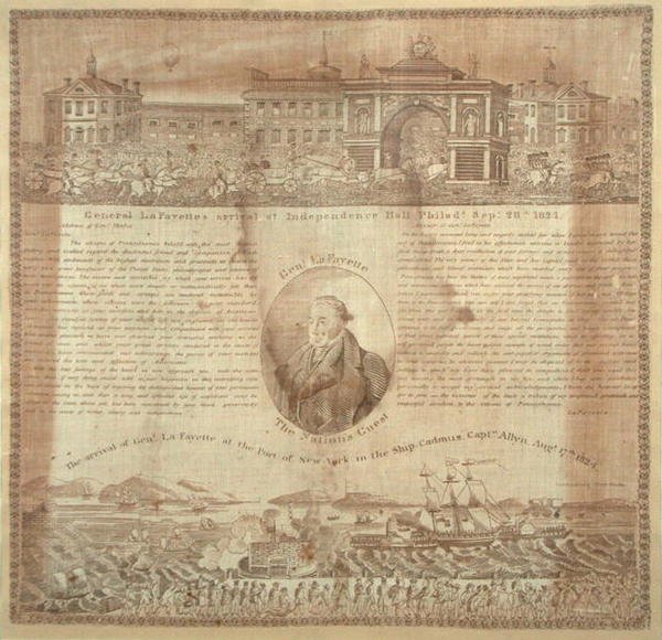 Zakdoek ter herdenking van de aankomst van generaal Lafayette (1757-1834) in 1824 door American School