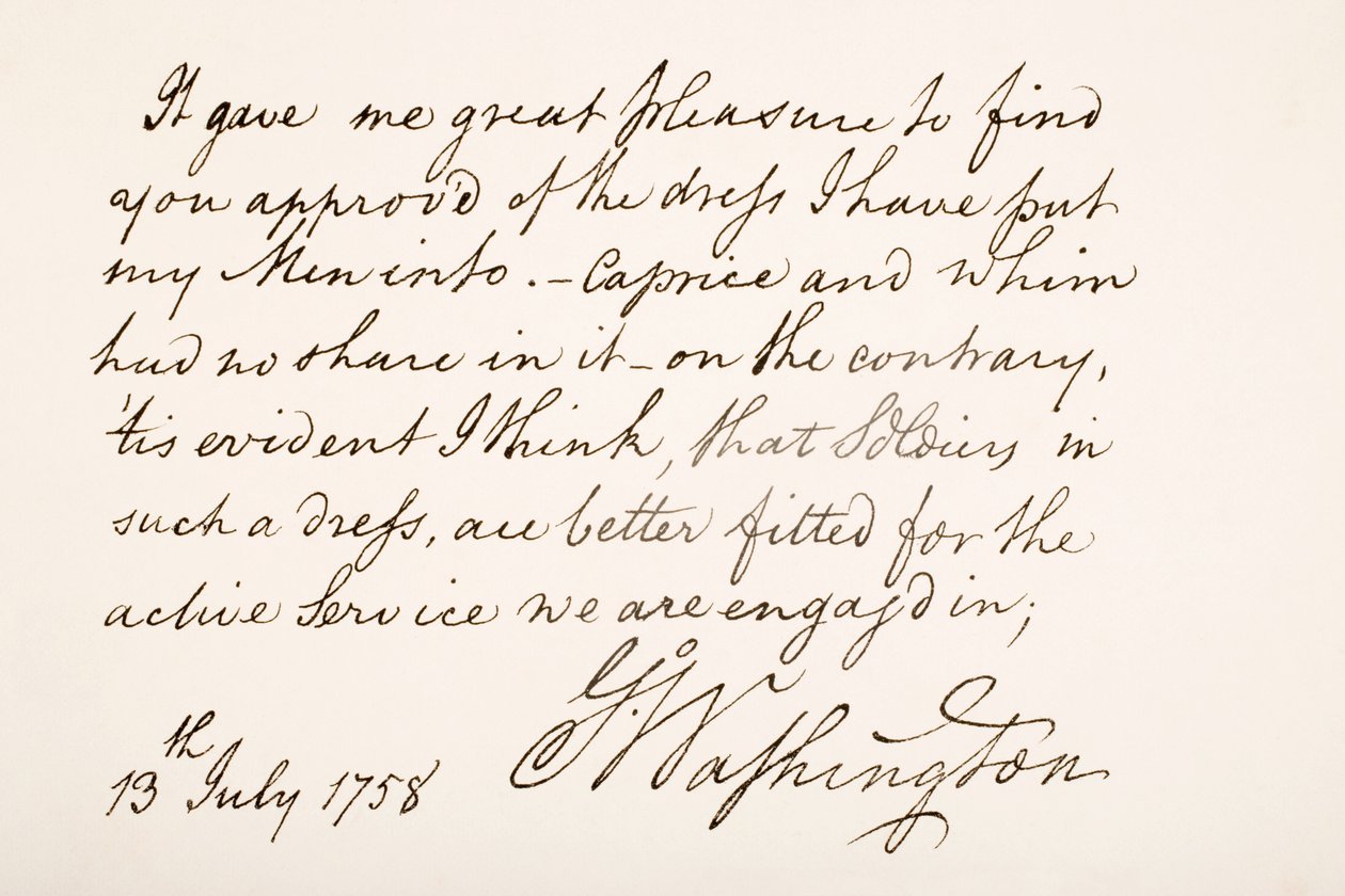 Handschrift en handtekening van George Washington, 1758 door American School