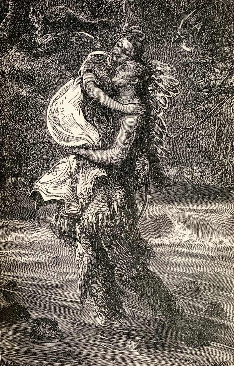 Hiawatha en Minnehaha, illustratie uit het gedicht 