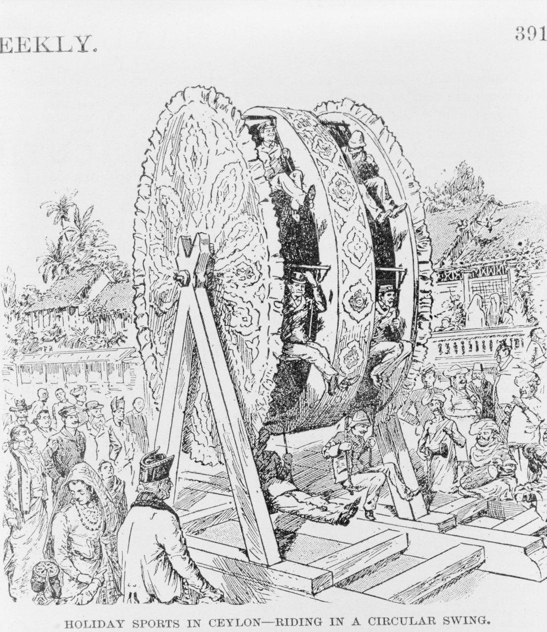 Vakantiesporten in Ceylon, rijden in een cirkelvormig wiel, c.1893 door American School