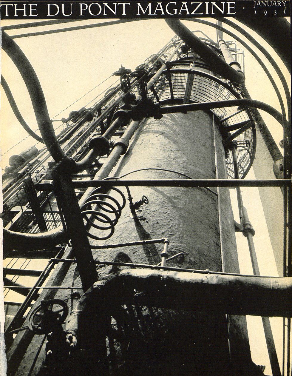 Industriële fabriek, voorpagina van het DuPont Magazine, januari 1931 door American School