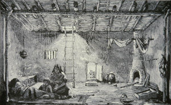 Interieur van een Pueblo-huis, ca. 1880 door American School