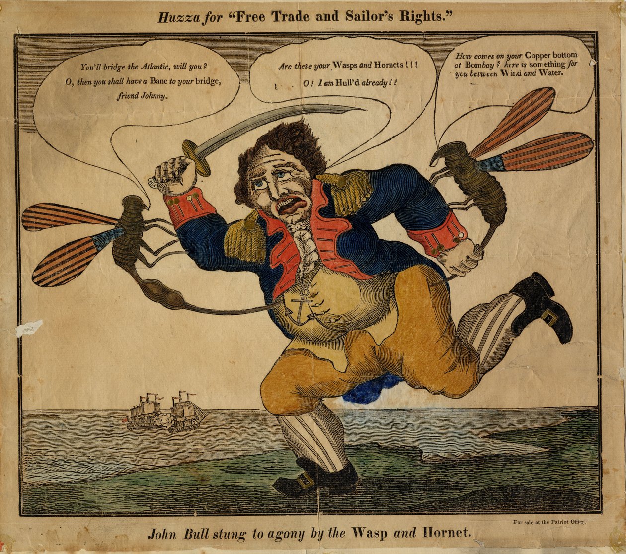 John Bull gestoken tot pijn door de Wasp en Hornet, 1813 door American School