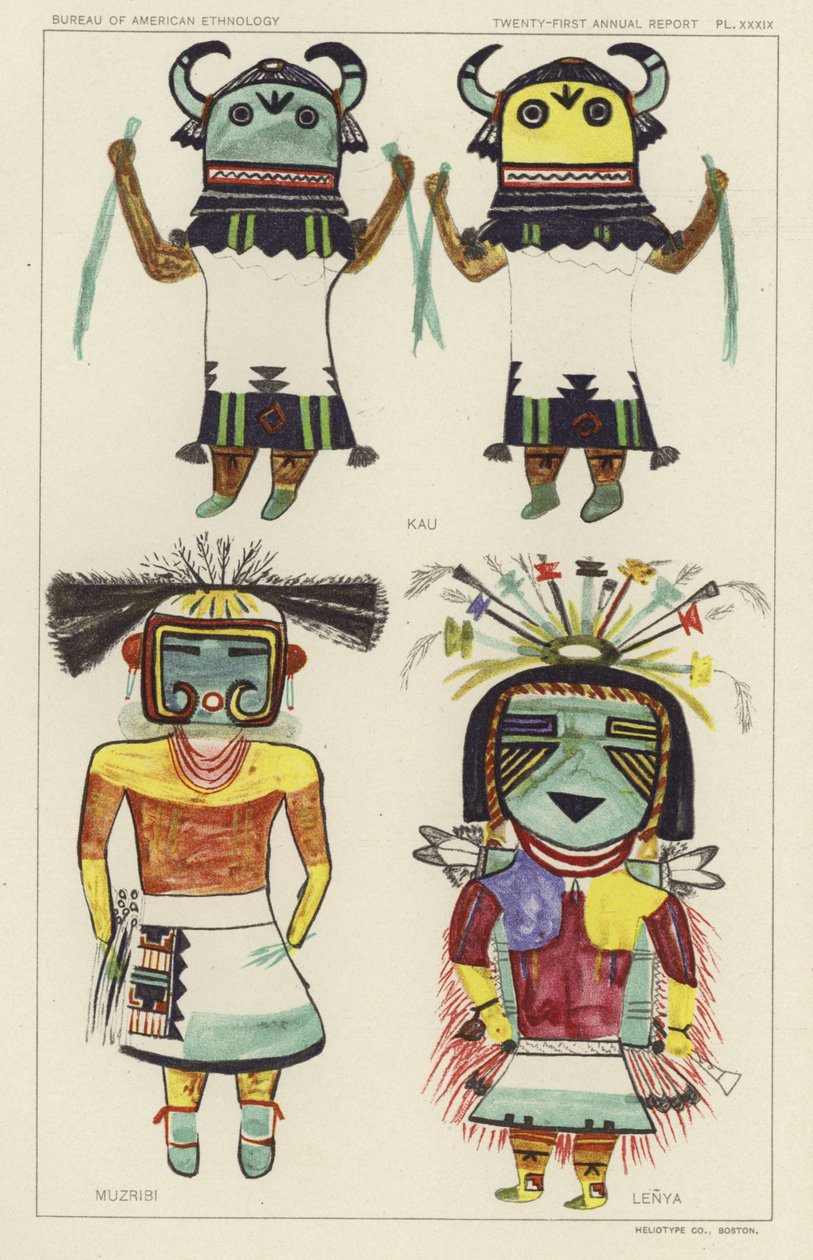 Kau, Muzribi, Lenya (kleurenlitho) door American School