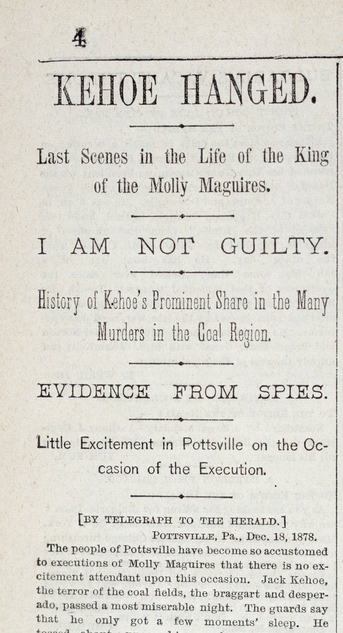 Kehoe opgehangen, uit de New York Herald, 19 december 1878 door American School