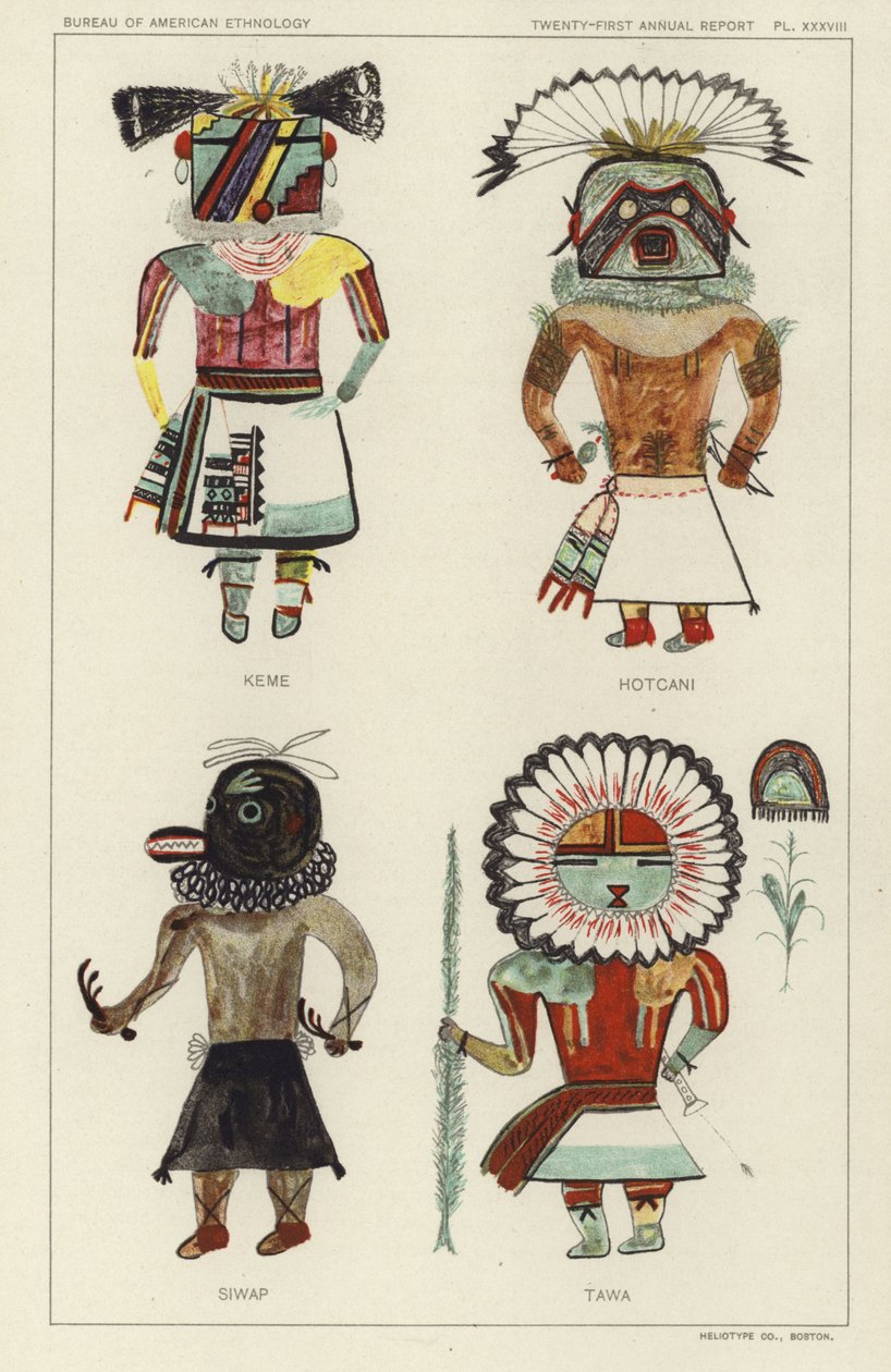 Keme, Hotcani, Siwap, Tawa (kleurenlitho) door American School
