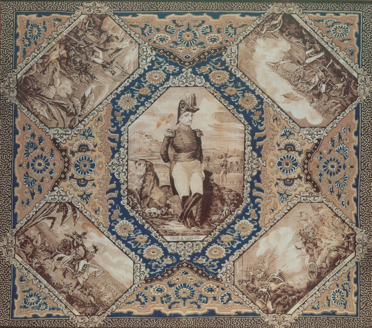 Zakdoek met portret van Zachary Taylor en veldslagen van de Mexicaanse Oorlog (1846-8), 1848 door American School