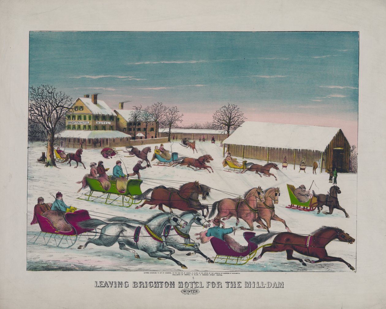 Vertrek van Brighton Hotel naar de Mill-Dam, Winter, c.1871 door American School