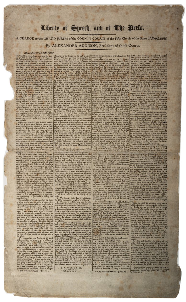 Vrijheid van meningsuiting en van de pers, januari 1799 door American School