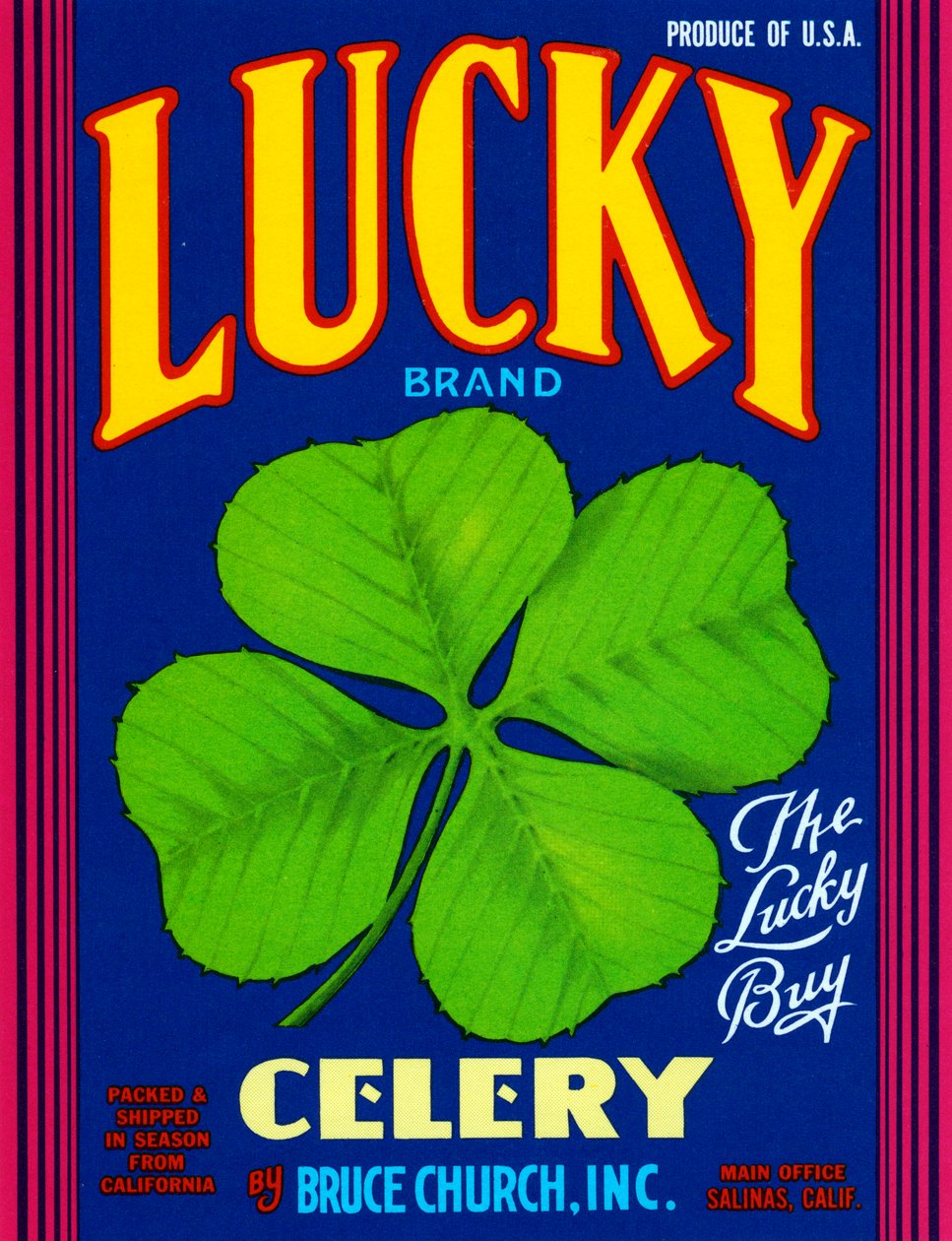 Lucky Brand Selderij Fruitkrat Etiket, ca. 1920 door American School