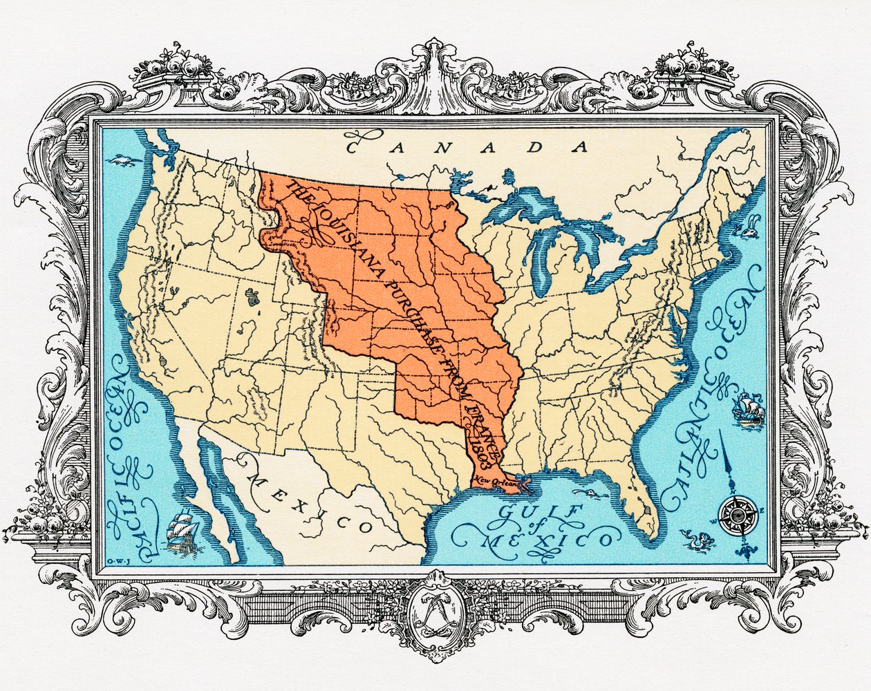 Kaart van de Louisiana Purchase door American School