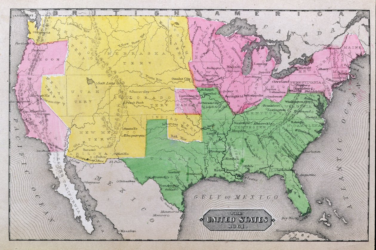 Kaart van de Verenigde Staten in 1861, uit 