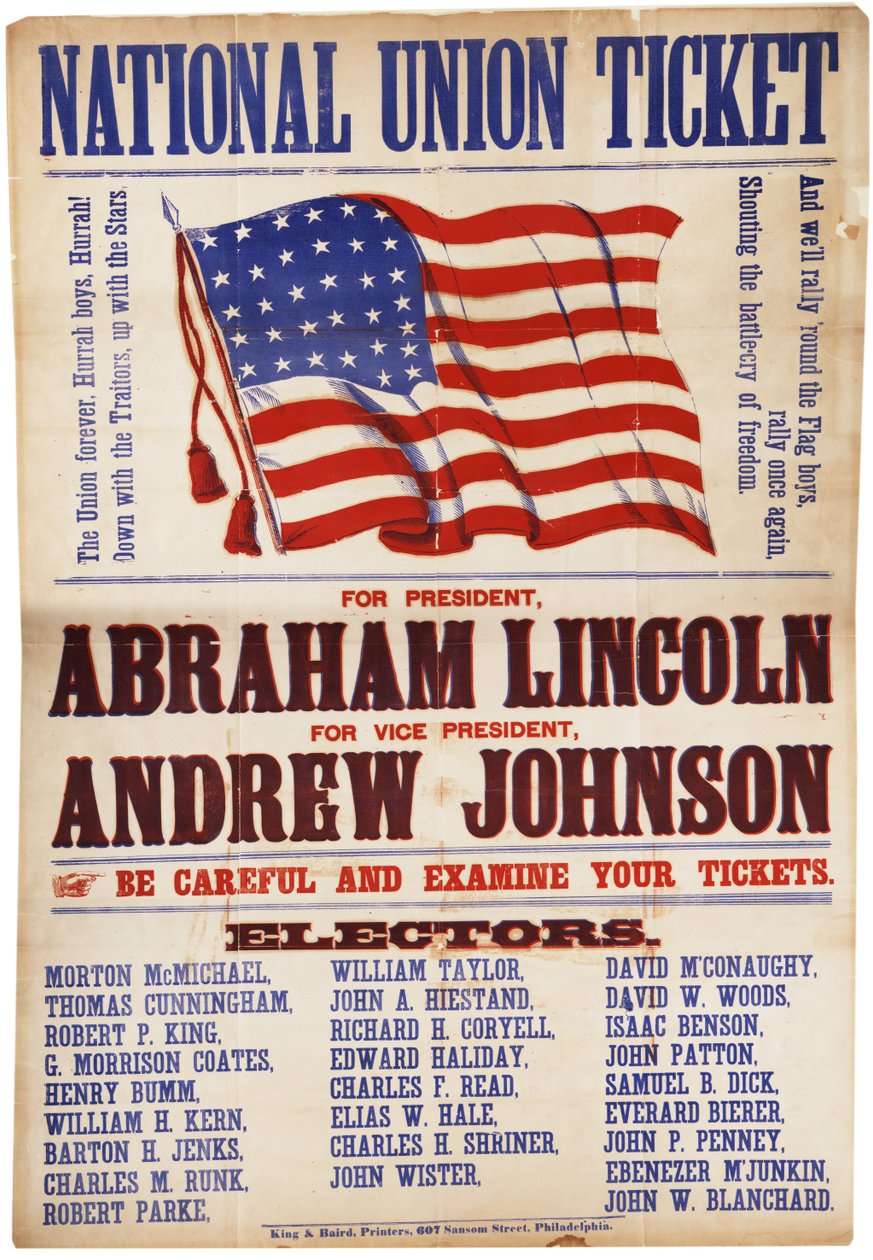 Nationaal Unie Ticket. ... Lincoln en Johnson, De Unie voor altijd, 1864 door American School